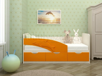 Дельфин-3 Кровать детская 3 ящика без ручек 1.6 Оранжевый глянец в Подтёсово - podtyosovo.mebel54.com | фото