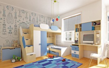 Детская комната Скай (Синий/Белый/корпус Клен) в Подтёсово - podtyosovo.mebel54.com | фото