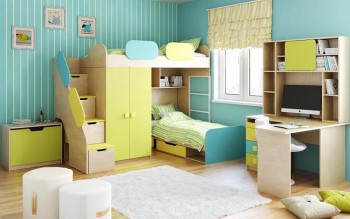 Детская комната Смайли (Желтый/Голубой/Зеленый/корпус Клен) в Подтёсово - podtyosovo.mebel54.com | фото