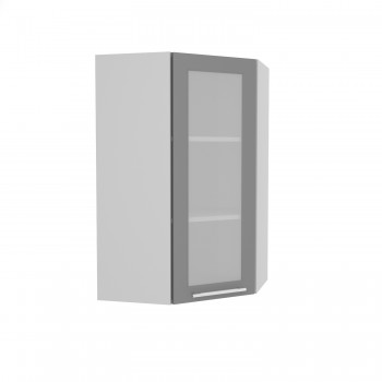 Кёльн ШВУС 600Н Шкаф верхний угловой со стеклом (премьер) высокий (Софт даймонд/корпус Белый) в Подтёсово - podtyosovo.mebel54.com | фото