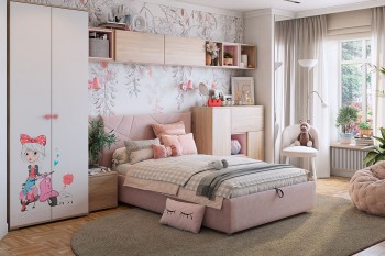 Комплект детской мебели Алина К2 Дуб мария/белый/нежно-розовый велюр в Подтёсово - podtyosovo.mebel54.com | фото