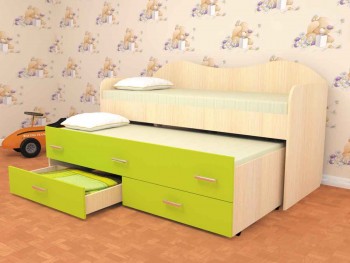Кровать детская Нимфа двухместная 2.0 Дуб молочный/Лайм в Подтёсово - podtyosovo.mebel54.com | фото