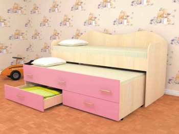 Кровать детская Нимфа двухместная 2.0 Дуб молочный/Розовый в Подтёсово - podtyosovo.mebel54.com | фото