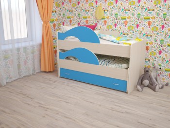 Кровать детская Радуга 1600 Млечный дуб/Голубой в Подтёсово - podtyosovo.mebel54.com | фото
