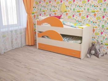 Кровать детская Радуга 1600 Млечный дуб/Оранжевый в Подтёсово - podtyosovo.mebel54.com | фото