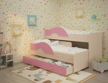 Кровать детская Радуга 1600 Млечный дуб/Розовый в Подтёсово - podtyosovo.mebel54.com | фото