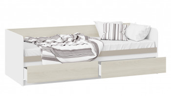 Кровать «Сканди» с 2 ящиками Дуб Гарден/Белый/Глиняный серый в Подтёсово - podtyosovo.mebel54.com | фото