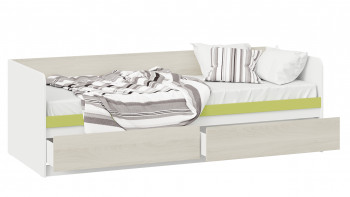 Кровать «Сканди» с 2 ящиками Дуб Гарден/Белый/Зеленый в Подтёсово - podtyosovo.mebel54.com | фото