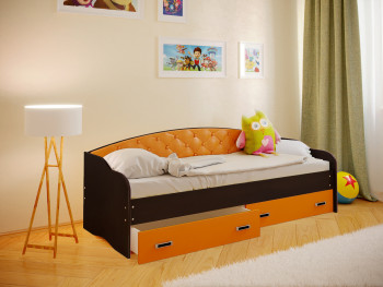 Кровать Софа-7 с мягкой спинкой (800х1900) Венге/Оранжевый в Подтёсово - podtyosovo.mebel54.com | фото