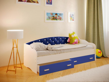 Кровать Софа-8 с мягкой спинкой со стразами (900х1900) Белый/Синий в Подтёсово - podtyosovo.mebel54.com | фото