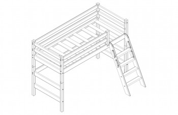 Кровать Соня вариант 6 полувысокая с наклонной лестницей Белый полупрозрачный в Подтёсово - podtyosovo.mebel54.com | фото