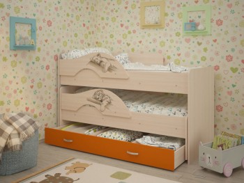 Кровать выкатная Радуга-Сафари детская 1600 Млечный дуб/Оранжевый в Подтёсово - podtyosovo.mebel54.com | фото