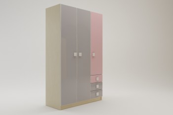Шкаф 3-х створчатый с ящиками Грэйси (Розовый/Серый/корпус Клен) в Подтёсово - podtyosovo.mebel54.com | фото