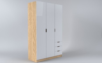 Шкаф 3-х створчатый с ящиками Лофт (Белый/корпус Дуб Сонома) в Подтёсово - podtyosovo.mebel54.com | фото