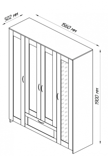 Шкаф четырехдверный Сириус с 1 зеркалом и 1 ящиком дуб венге в Подтёсово - podtyosovo.mebel54.com | фото