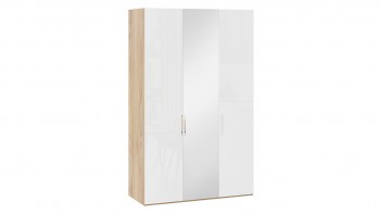 Шкаф комбинированный с 2 глухими и 1 зеркальной дверями правый «Эмбер» Яблоня Беллуно/Белый глянец в Подтёсово - podtyosovo.mebel54.com | фото