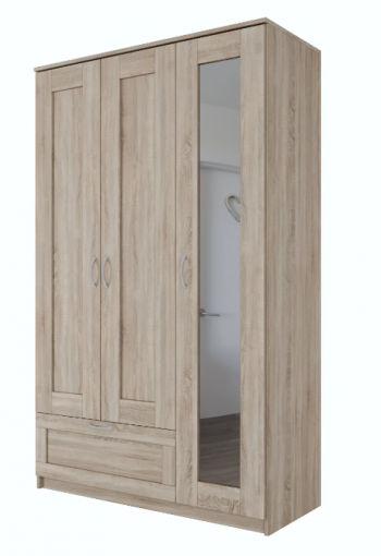 Шкаф трехдверный Сириус с зеркалом и 1 ящиком дуб сонома в Подтёсово - podtyosovo.mebel54.com | фото