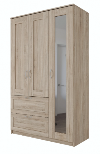 Шкаф трехдверный Сириус с зеркалом и 2 ящиками дуб сонома в Подтёсово - podtyosovo.mebel54.com | фото