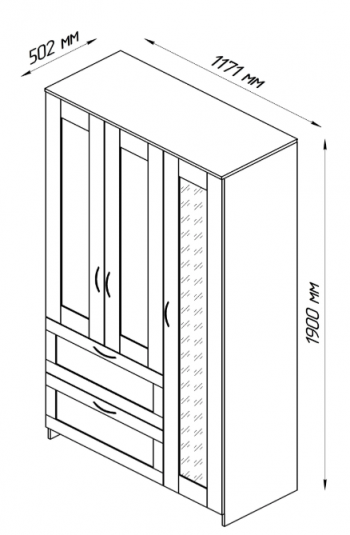 Шкаф трехдверный Сириус с зеркалом и 2 ящиками дуб венге в Подтёсово - podtyosovo.mebel54.com | фото